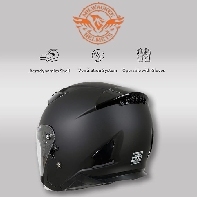 Milwaukee Helmets Open Face 3/4 Motorcycle Biker Rider Helmets MPH98XX - Large