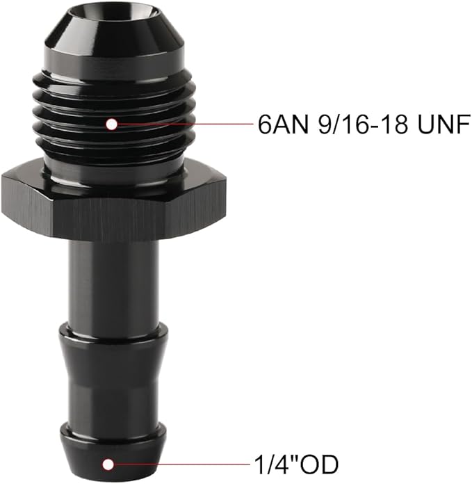 6AN Male Flare to 1/4 Hose Barb Straight Fitting Adapter Aluminum Black 2PCS