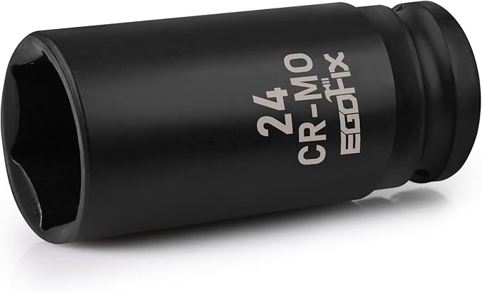 1/2" Drive Deep Impact Socket, 24mm Metric Socket, Axle Nut Socket CR-MO 6 Point for Easy Removal of Axle Shaft Nuts