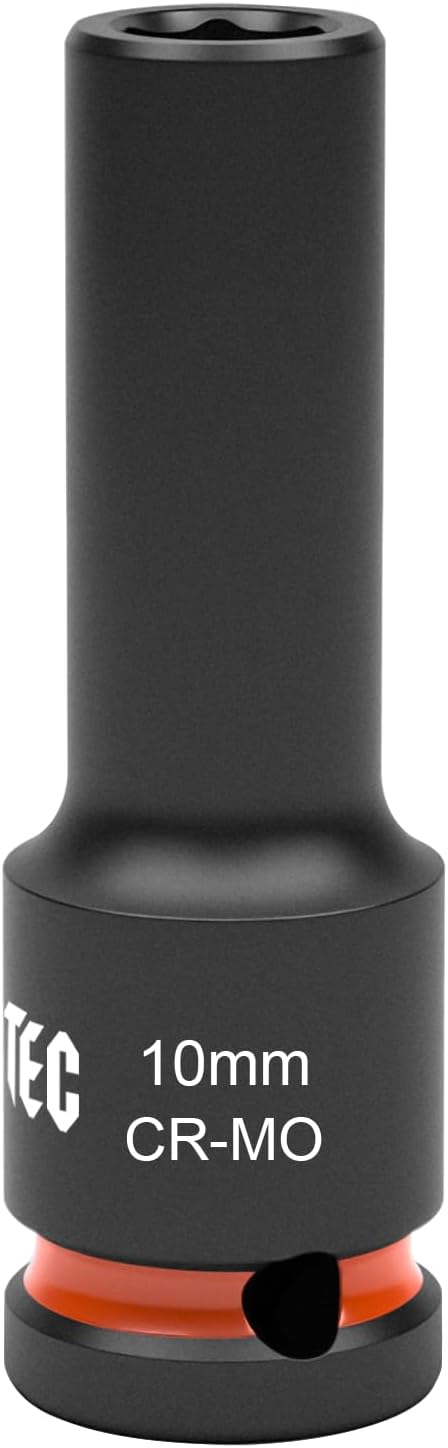 1/2 Inch Drive - 10mm Deep Impact Socket with Anti-Rounding 6 Point Design, Heat-Treated Cr-Mo Steel, Automotive, Truck Maintenance, Heavy Equipment Repair