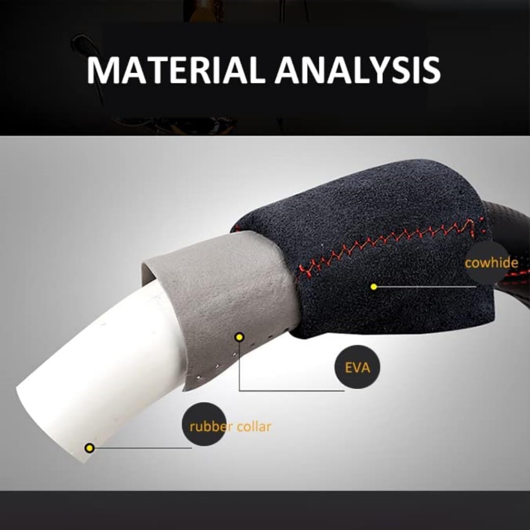 Cowhide Steering Wheel Cover Heat Resistant Anti-Slip Car Wheel Wrap Compatible with Most Makes and Models of Cars and Trucks with 14.5 to 15 Inch Steering Wheel