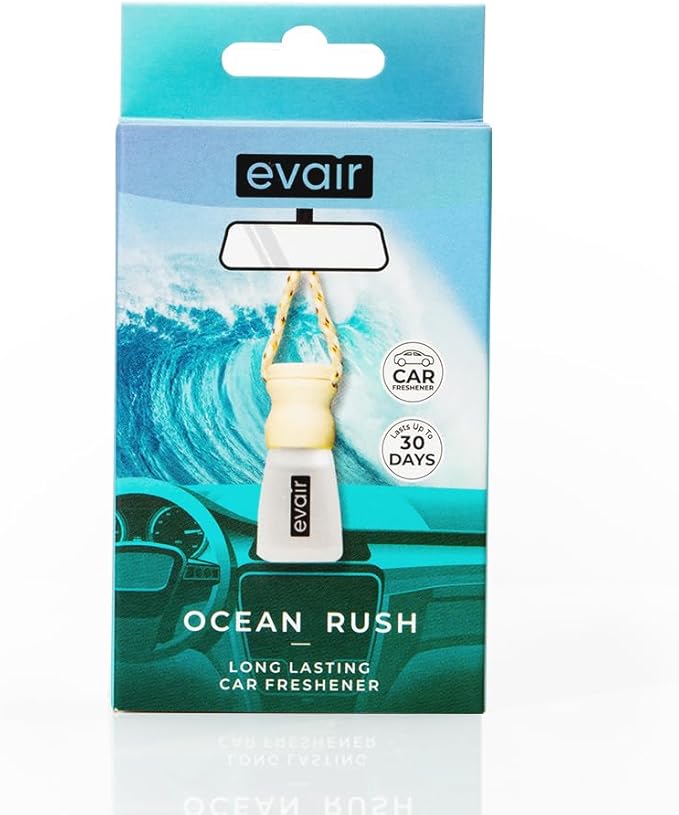 Evair Ocean Rush Scent For Car Air Freshener | Hanging Air Fresheners with Wooden Diffuser, Best Air Freshener with Long Lasting Fragrance from Essential Oil