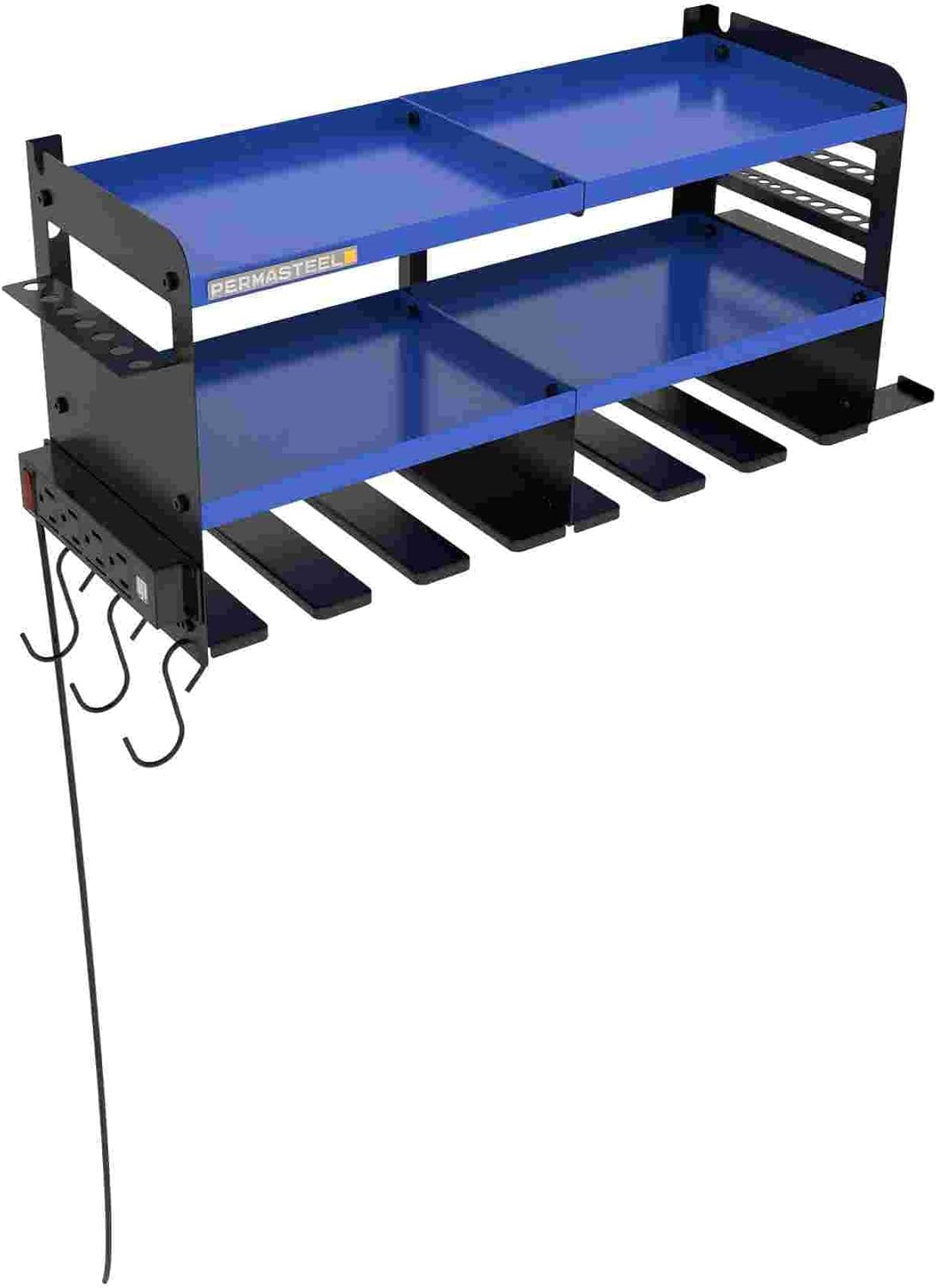 Permasteel Power Tool Organizer Wall Mount - 150 Lbs Load 3-Layer Heavy Duty Metal Storage Rack with Charging Station, Holds 6 Drills, 9 Hand Tools and 16 drill bits for Garage and Workshop, Blue