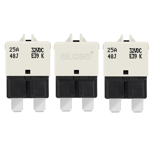 GLOSO Circuit Breaker Fuse E39 (T3) Manual Reset for Car Truck RV Automotive Marine Boat Trolling Motor & Custom Wiring Audio Battery Protection/Low Profile ATC/ATO (25A - 3 Pack)