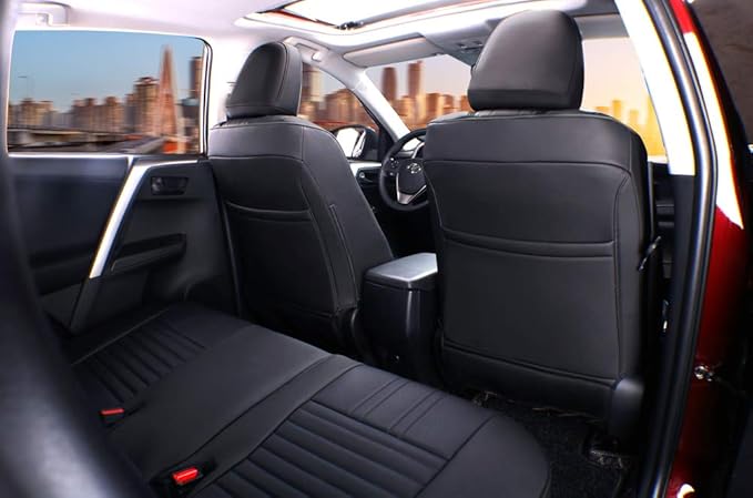 EKR Rav4 Seat Covers Custom Fit for Toyota Rav4 XLE,Platinum,Limited 2013-2018 & SE 2016-2018, Leather Truck Seat Cover Full Set for SUV,Faux Leather(Black)