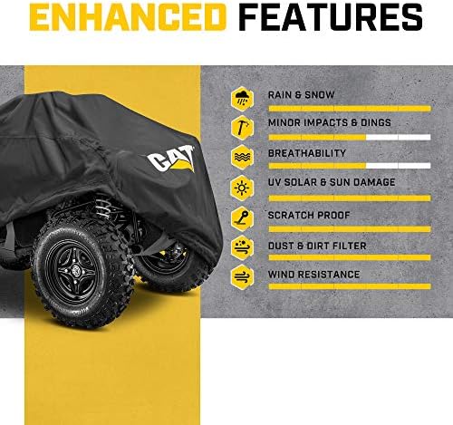 CAT® MudShield ATV Cover Waterproof Heavy Duty Outdoors All Terrain Vehicle 4 Wheeler Accessories ATV Quad Cover Polaris ATV Cover Powersports for Can-Am Kawasaki Honda Four Wheeler Cover (XXL 102"L)