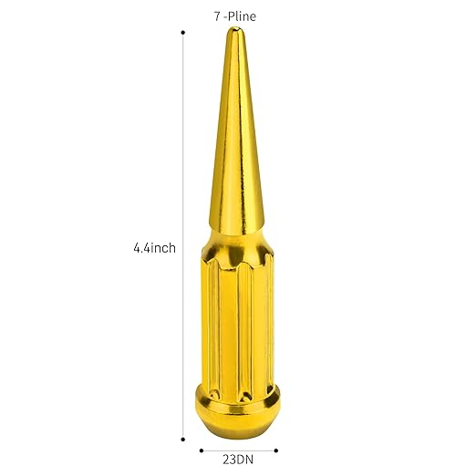 24Pcs M14x1.5 Spike Lug Nuts, 4.4" Tall Acorn Style with Socket Key – Pointed 7-Slotted Wheel Accessories Compatible with Chevy Silverado, Ford F-Series, GMC, Glod