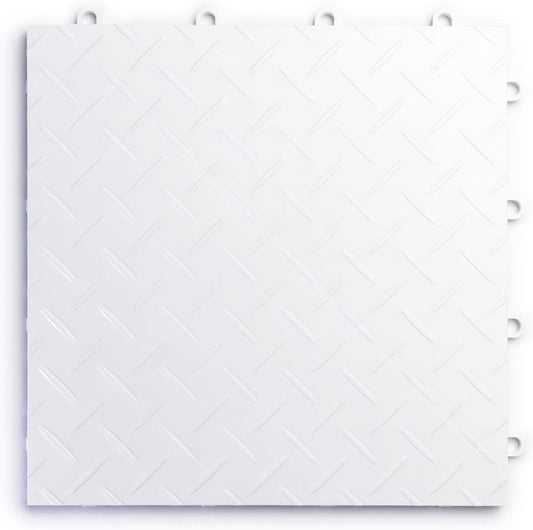 Big Floors RaceDeck Diamond Plate Design, Durable Interlocking Modular Garage Flooring Tile (White, 48 Pack of 12 x 12" Tiles)