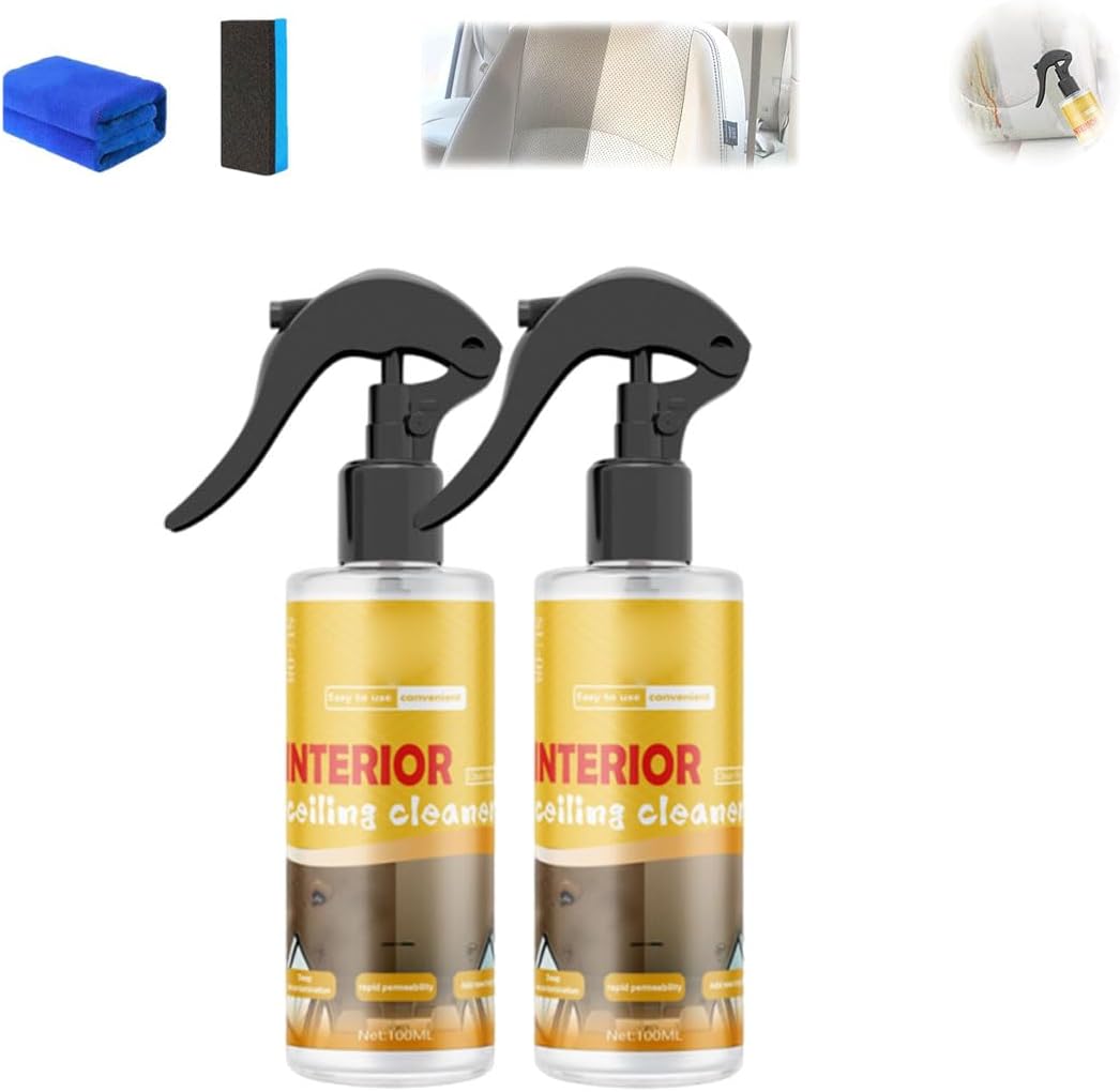 Multi-Purpose Car Interior Fabric Clean Polish Spray,Applies To Vehicle Seat、Upholstery、Headliner Cleaner,Vehicle Interior Polish Spray (2PCS)