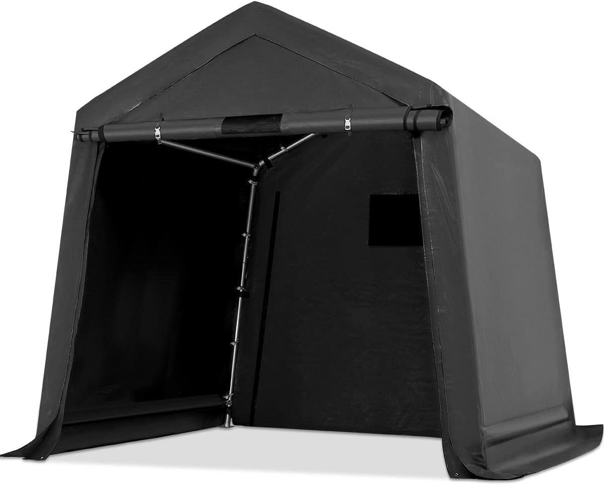 ADVANCE OUTDOOR 6x6 ft Storage Shelter Outdoor Portable Shed with 2 Roll up Zipper Doors & Vents Carport for Motorcycle Waterproof and UV Resistant Portable Garage Kit Tent, Gray
