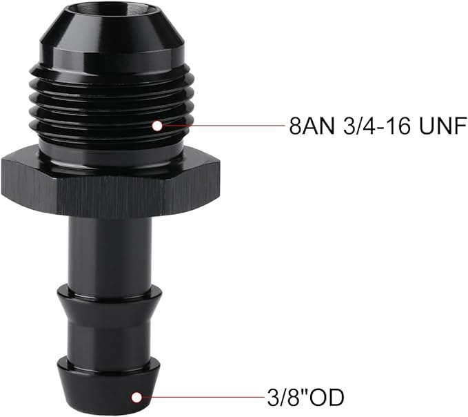 8AN Male Flare to 3/8 Hose Barb Straight Fitting Adapter Aluminum Black 2PCS