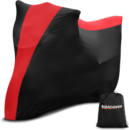 Indoor Motorcycle Cover, Soft Stretch Elastic Dustproof Protection Windproof Cover for Bike, Black and Red Stitching Motorcycle Cover for 96 x 41 x 49 in