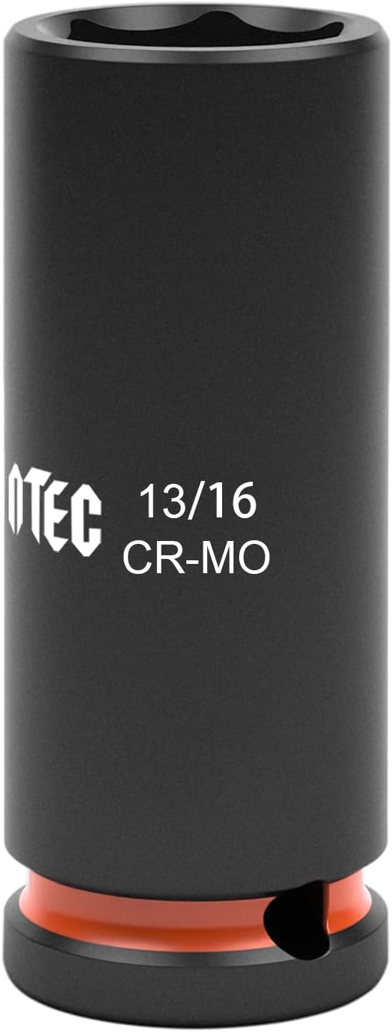 1/2 Inch Drive - 13/16 inch Deep Impact Socket with Anti-Rounding 6 Point Design, Heat-Treated Cr-Mo Steel, Automotive, Truck Maintenance, Heavy Equipment Repair