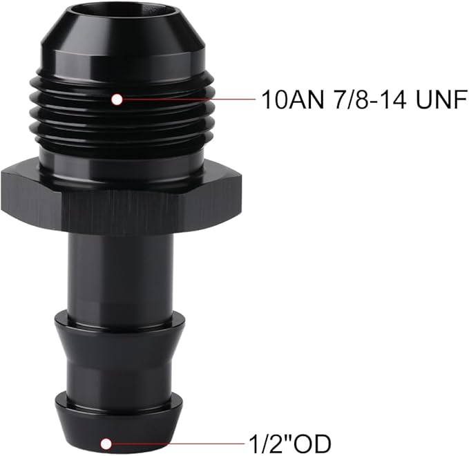 10AN Male Flare to 1/2 Hose Barb Straight Fitting Adapter Aluminum Black 2PCS