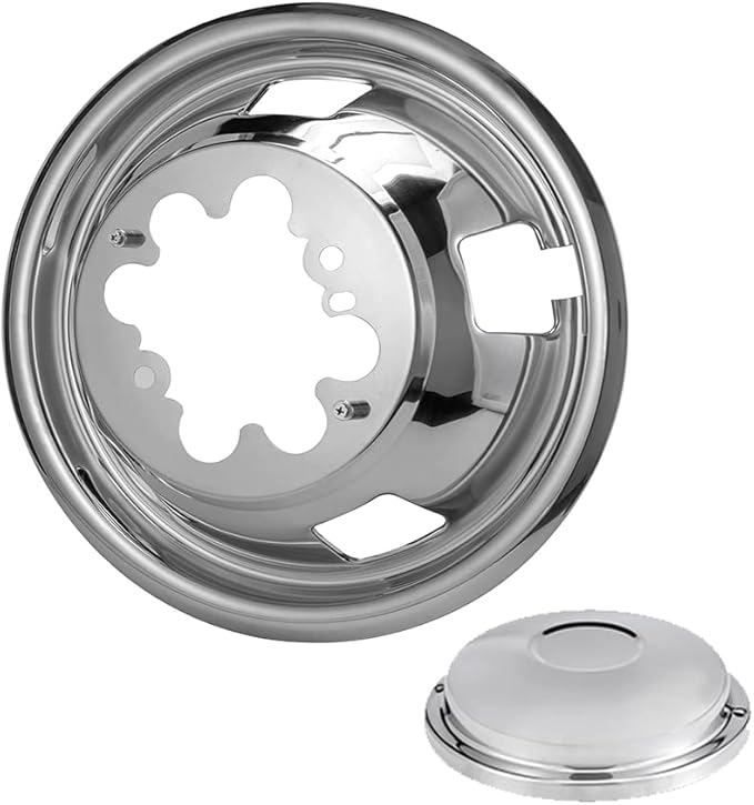 4pcs 17inch Front Rear Polished Stainless Steel Dually Wheel Simulators fit for 2003-2018 Dodge Ram 3500 Truck, 8 Lug with 5 Square Vent Holes Wheel Cover 17R8