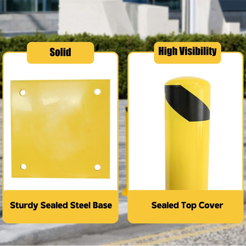 Bollard Post(42''*4.5''), Steel Bollards, Safety Bollard Yellow Powder Coated Parking Bollard Driveaway Barrier for Traffic-Sensitive Area, Garage or Parking Lot(42''-2pcs)