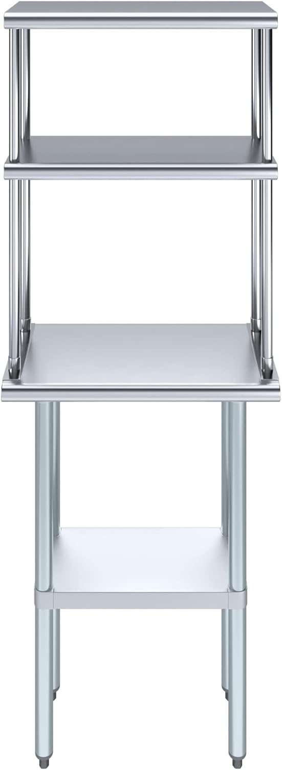 Amgood Stainless Steel Work Table Double Tier Overshelf | NSF (14" x 24" Work Table + 12" Overshelf)