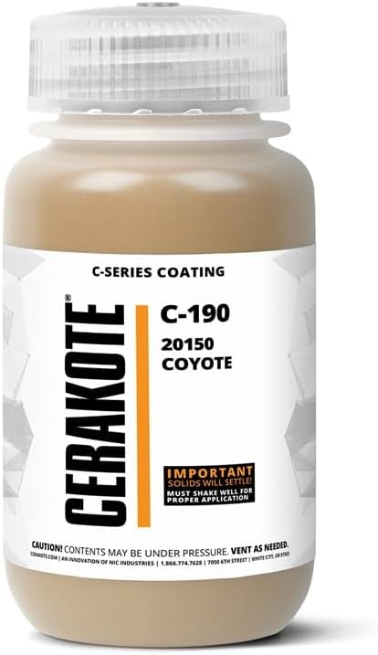 CERAKOTE® ( AIR CURE C-SERIES 20150 Coyote [ 4oz ] C-190T Performance Ceramic Technology + Color on All- Metals, Polymers + More