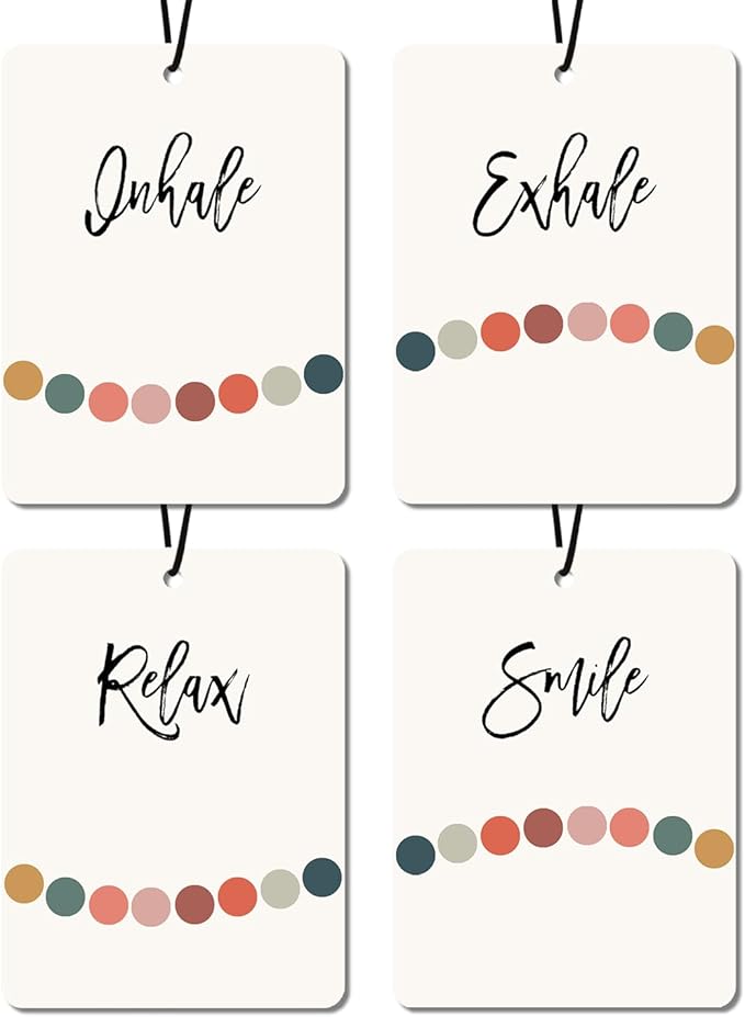 Mindfulness Car Air Fresheners - 'Inhale, Exhale, Relax, Smile' Quotes, 4 - Pack Ideal Decor & Gift for Wellness Seekers, for Car, Closet & Home