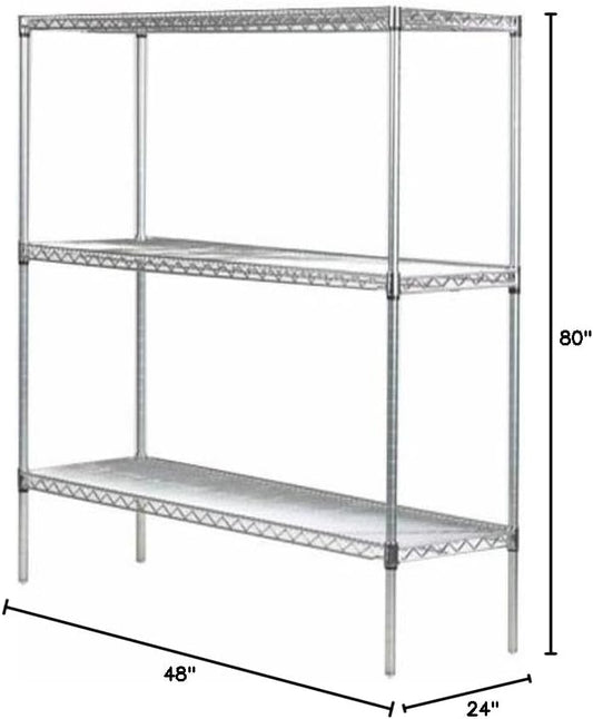 Omega 24" Deep x 48" Wide x 80" High 3 Tier Chrome Starter Shelving Unit
