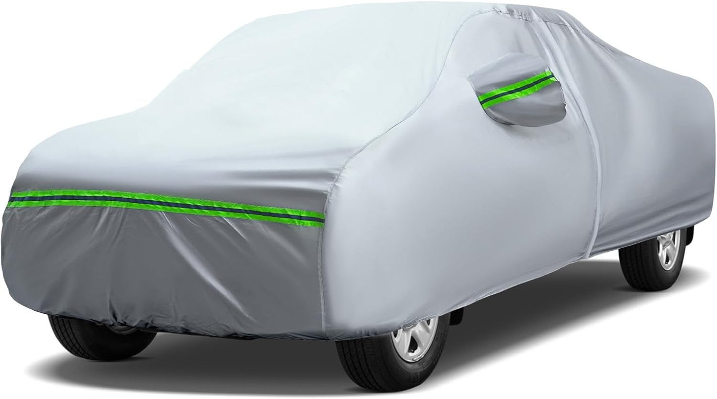 AUQDD 6-Layers Premium Truck Car Cover Waterproof All Weather Weatherproof UV Sun Protection Snow Dust Storm Resistant Outdoor Exterior Custom Form-Fit Full Padded Car Cover with Straps 213"-237" K14