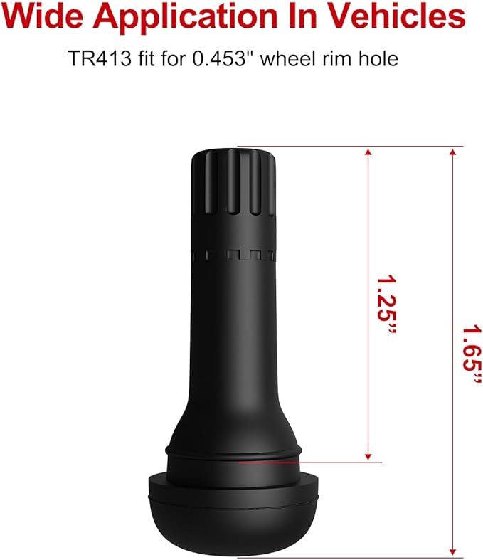 SUNSOUL TR413 Brass Stem EPDM Rubber Snap-in Tire Valve Stems for 0.453 Inch 11.5mm Rim Holes, Pack of 5pcs Valves