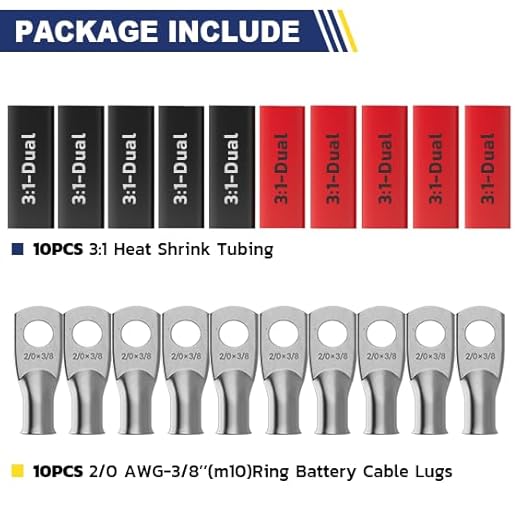 haisstronica 10pcs 2/0 AWG - 3/8"(M10) Tinned Copper Battery Lugs, Heavy Duty Wire Lugs with 10pcs 3:1 Adhesive Heat Shrink Tubing, 00 Gauge Wire Lugs, Tinned Copper Battery Cable Ends