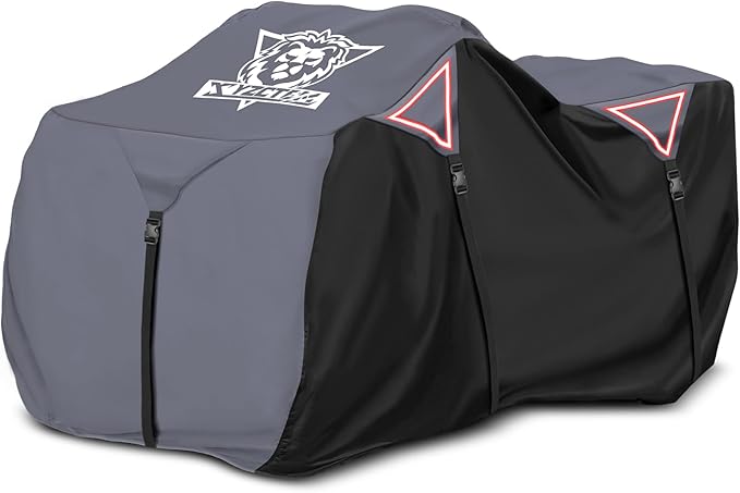 XYZCTEM Premium ATV Cover,Outdoor Protection Against Water, UV, Wind. Quad Cover for Can-am,Suzuki,Kawasaki, Honda, Yamaha, Polaris,and More.4 Wheeler Accessories with Thickened Straps(Grey,82" L)