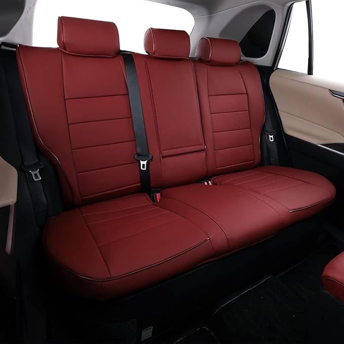 EKR Rav4 Seat Covers Custom Fit for Toyota Rav4 (for Hybrid) 2019-2025 LE,XLE,XLE Premium,Limited,Woodland Edition, Leather Truck Seat Cover Full Set for SUV,Faux Leather(Burgundy)