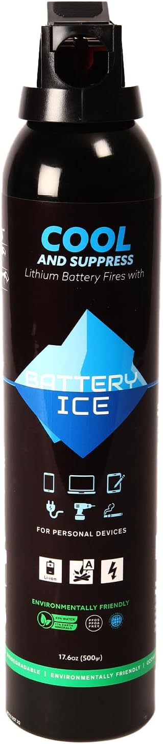 Lithium-Ion Fire Suppressant by Battery Ice | Patented Technology | Compact Fire Aerosol Spray for Home, Garage and Office | Non-Toxic, Eco-Friendly & Easy to Use (Single)