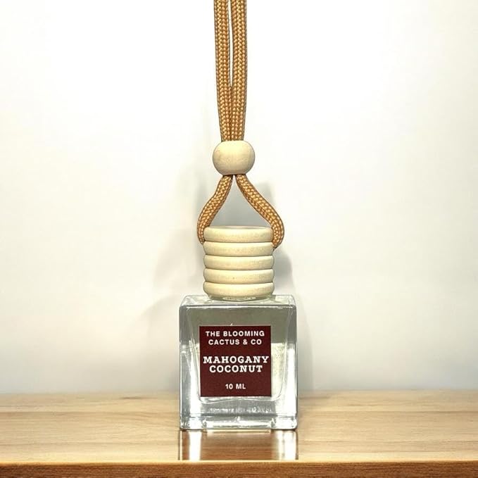 Car Air Freshener with 1 Oz Refill included | Car scented on the go | Car Air Freshener | Long Lasting Hanging Fragrance | Phthalate Free Fragrance. (Mahogany Coconut, 10 ml)