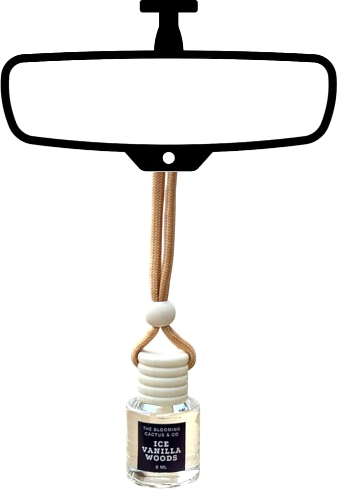 Car Air Freshener with 1 Oz Refill included | Car scented on the go | Car Air Freshener | Long Lasting Hanging Fragrance | Phthalate Free Fragrance. (Iced Vanilla Woods, 8 ml)