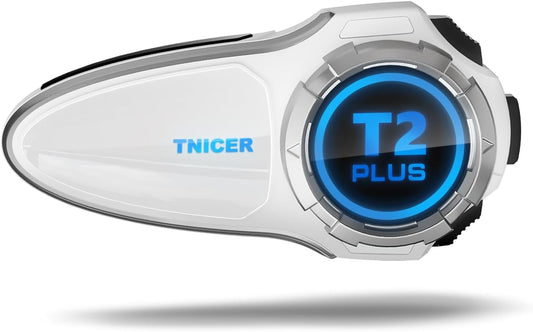 Motorcycle Bluetooth Headset T2Plus Dual Chip MESH Intercom 10-Way Motorcycle Helmet Bluetooth Helmet Intercom Communication Systems with Double Coil Subwoofer Speakers (White/Silver)