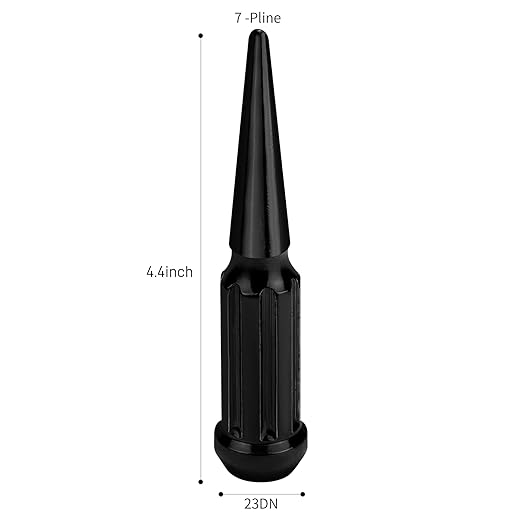 32Pcs M14x1.5 Spike Lug Nuts, 4.4" Tall Acorn Style with Socket Key – Compatible with Chevy Silverado, Ford F-Series, GMC, Black