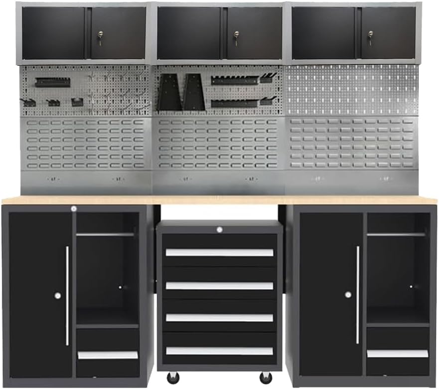 JZD Metal Garage Cabinet Set, Heavy Duty Tools Organization System, Included Rolling Chest, for Basement Factory, No Wall Mounting Needed