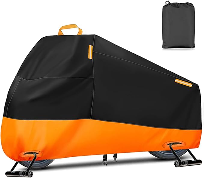 Motorcycle Cover Waterproof Outdoor, Heavy Duty Motocycle Vehicle Cover Fit up to 96.5", All Season Protection Cover with Top Handle & Reflective Strips, XXL Powersports Vehicle Cover