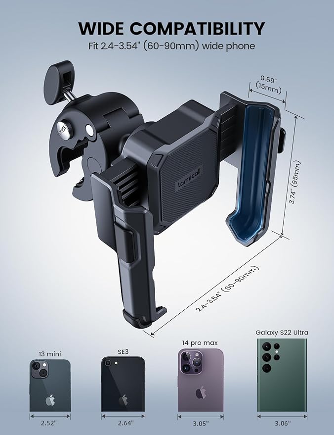 Lamicall Motorcycle Phone Mount Holder - [Camera Friendly] [1s Lock] Bike Phone Holder Handlebar Clamp, Bicycle Scooter Phone Clip, for iPhone Air, 17, 16, 15 Pro Max, Galaxy S25 Ultra, 4.7-7" Phones
