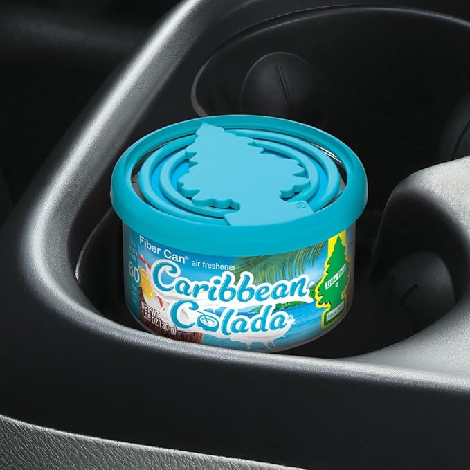 LITTLE TREES Car Air Freshener | Fiber Can Provides Long Lasting Scent for Auto or Home | Recycled Fiber | Caribbean Colada, 4 Air Fresheners