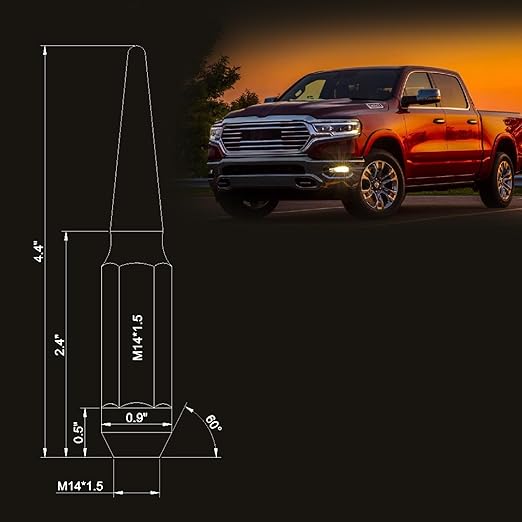 24PCS M14 x 1.5 Chrome Cone/Conical Bulge Seat Wheel Spike Lug Nuts with 1 Socket Key Compatible with Ram 1500 2012-2022, F-150 2015-2017, F-250 F-350 2003-2016, Chevy Silverado Sierra 1999-2019