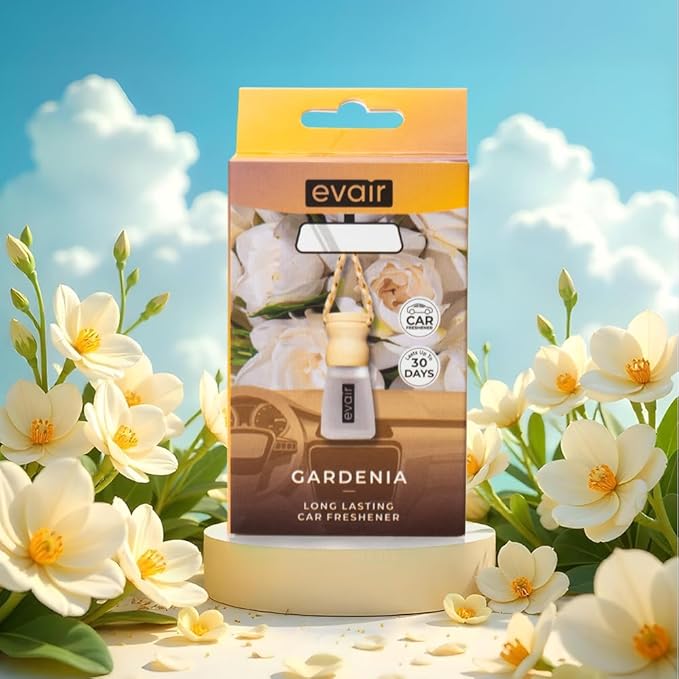 Evair Gardenia Scent For Car Air Freshener | Hanging Air Fresheners with Wooden Diffuser - Long Lasting Fragrance from Essential Oil - 2 Pack
