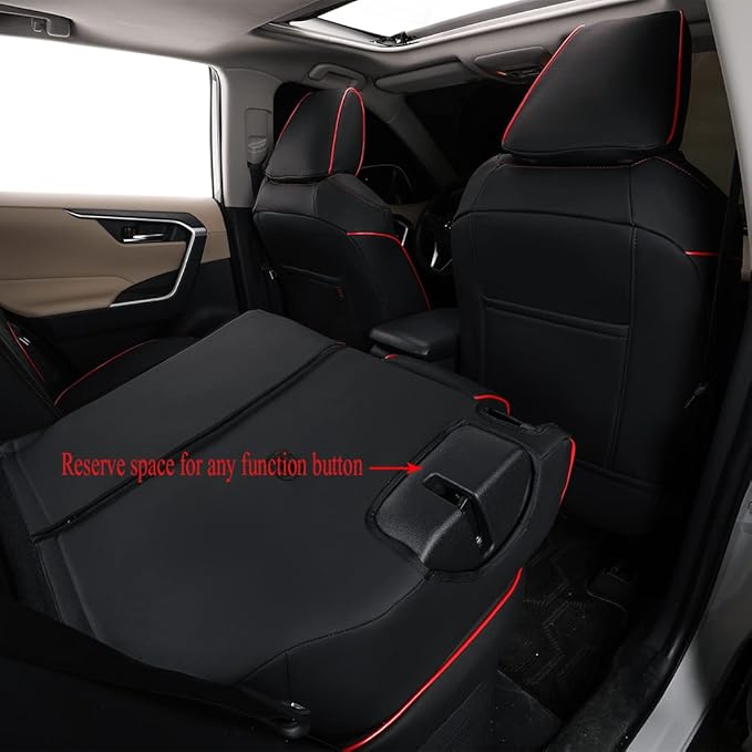 EKR Rav4 Seat Covers Custom Fit for Toyota Rav4 2019 2020 2021 2022 2023 2024 2025 LE,XLE,XLE Premium,Limited, Leather Truck Seat Cover Full Set for SUV,Faux Leather(Black with Red Piping)