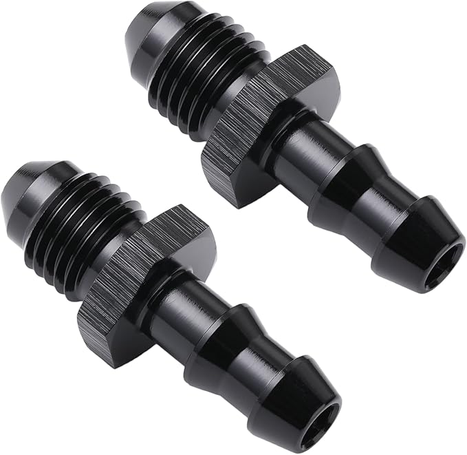 4AN Male Flare to 1/4 Hose Barb Straight Fitting Adapter Aluminum Black 2PCS