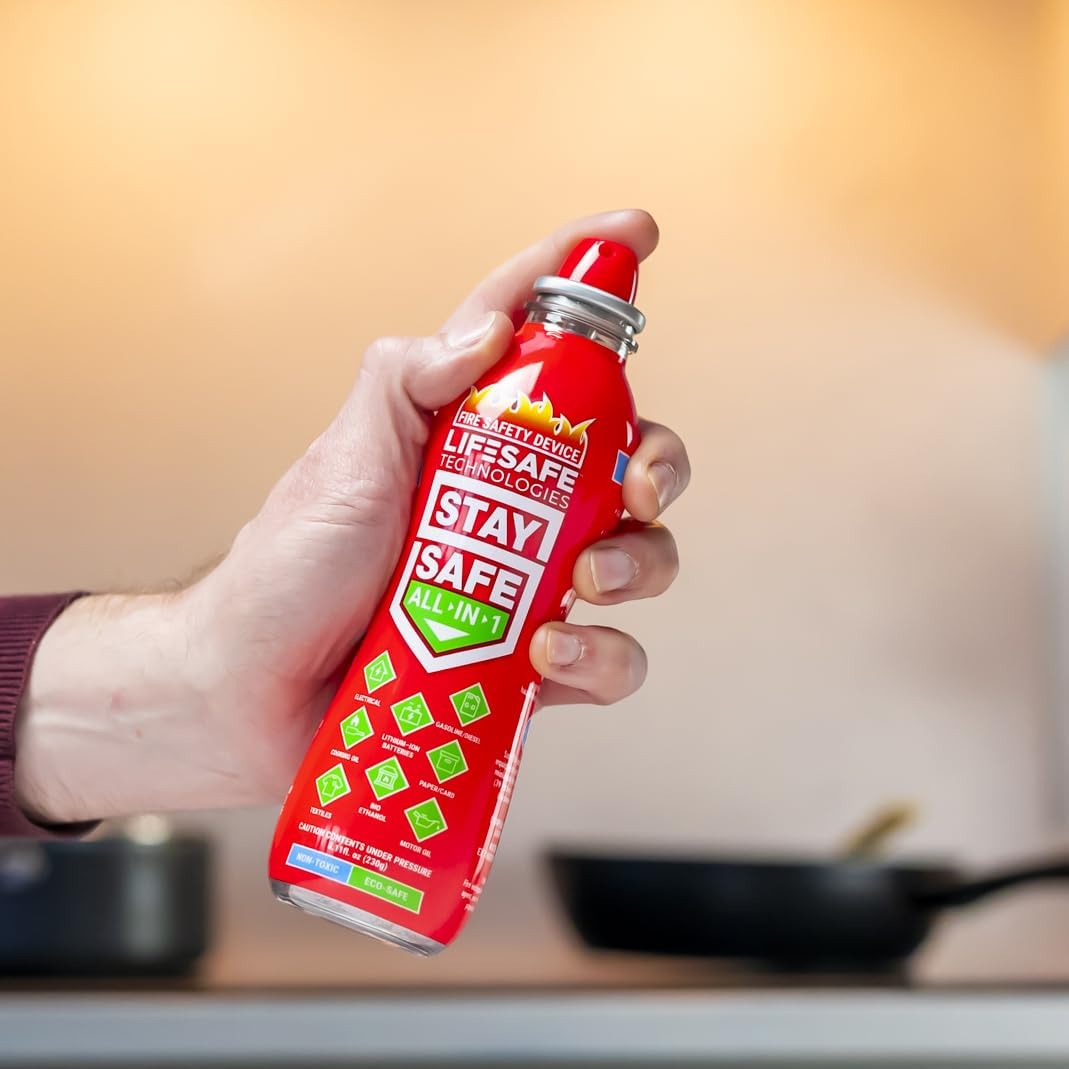 LifeSafe Technologies StaySafe All-in-1 Portable Fire Extinguishing Spray | Compact Fire Spray Smothers 10 Types of Fires | Non-Toxic, Non-Hazardous & Eco-Friendly for Home, Kitchen and Garage