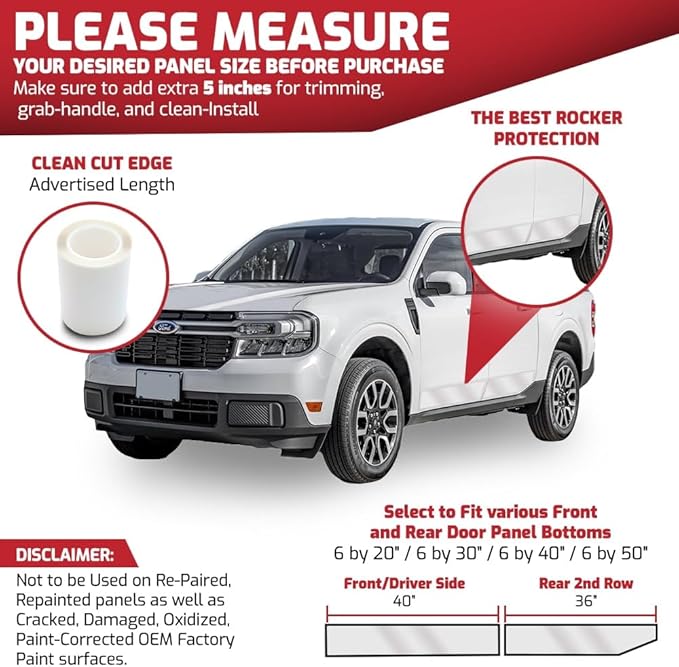 [ARMOR UP] 6"x50" Clear Paint Protection Film8-mil TPU Automotive Protector Wrap for Bumper, Door Bottoms, HOV Stickers, Rocker Protection - UV Protection, Non-Yellowing, Self-Healing