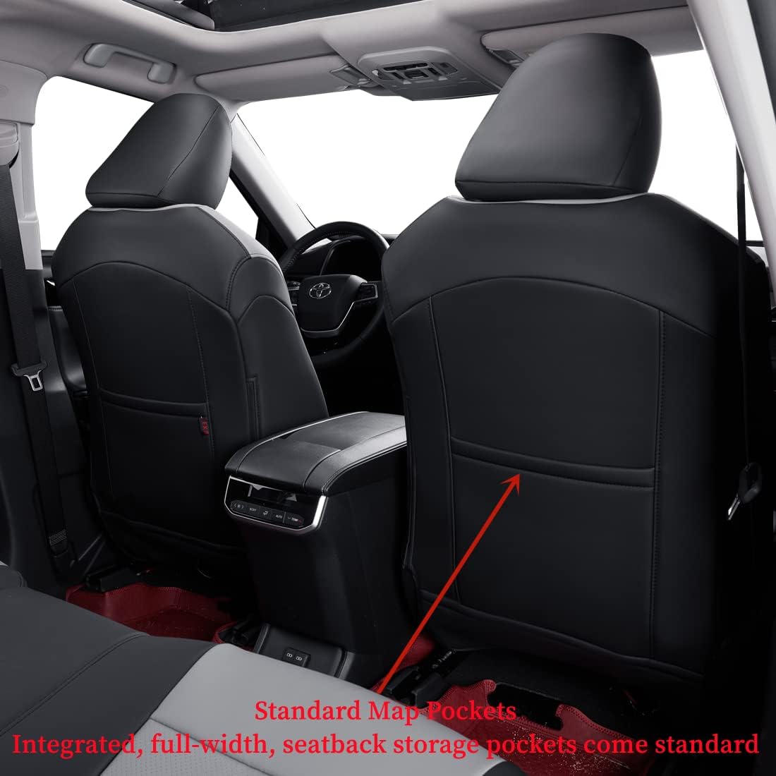 coverdream Custom Seat Covers Compatible with Select Toyota Camry Hybrid XLE,Hybrid XSE 2018 2019 2020 2021 2022 2023 Models - Leatherette (Black/Gray,Full Set)