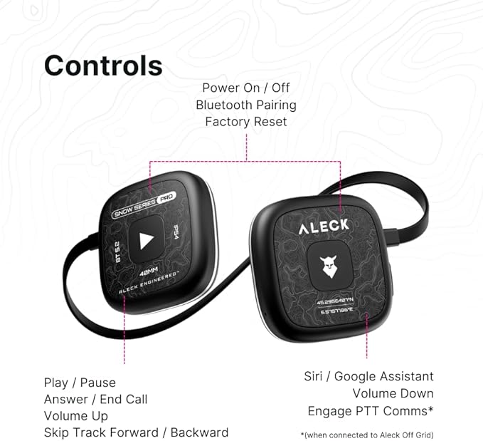 ALECK Snow Series Pro Universal Wireless Bluetooth Helmet Speakers Headphones for Ski and Snowboard Audio-Ready Helmets, Glove Friendly Controls, Microphone Headset for Hands-Free Calls