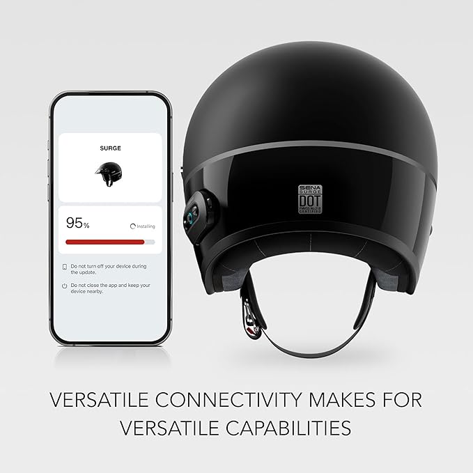Sena Surge Mesh Intercom Enabled Open Face Smart Motorcycle Helmet (Gloss White/Matte Black, XL)
