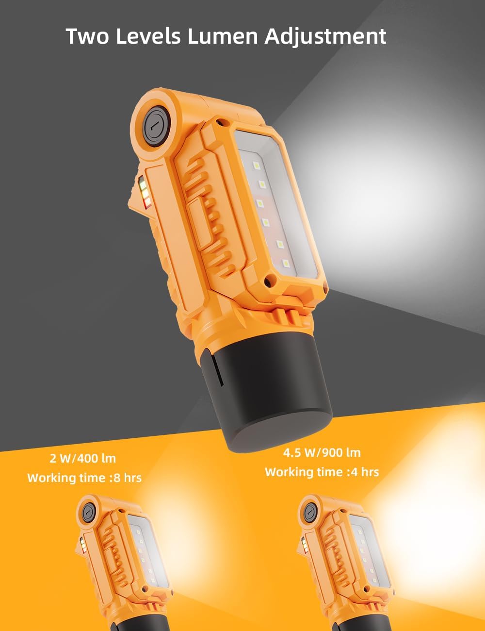 VTEK Rechargeable LED Work Light with Magnetic Base & Hanging Hook Mechanic Portable Working Light for Car Repairing,Home Using,Barbecue,Outdoors (Yellow)