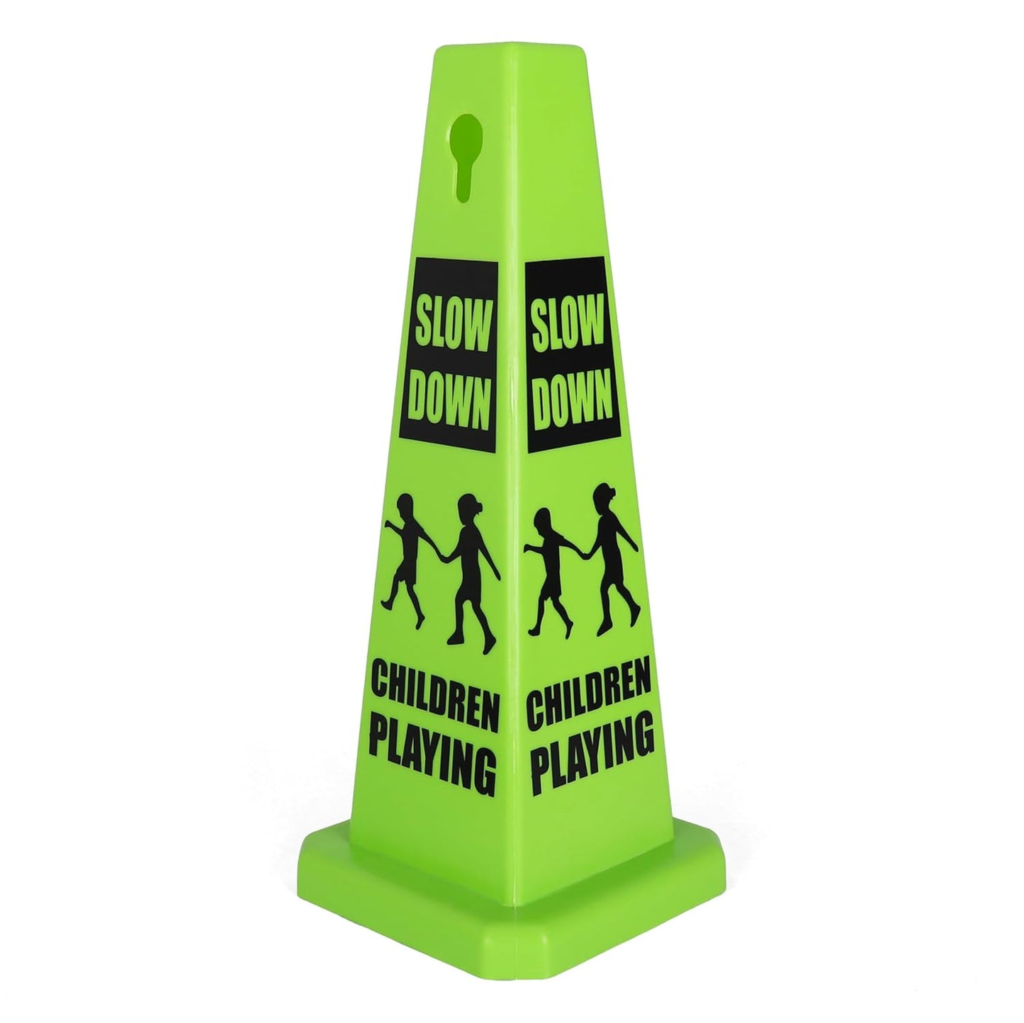 Imperial Standard Children Playing Cone - Children at Play Sign - Four-Sided Slow Down Kids Cones - Child at Play Signs - Drive Slow/Kid Alert Sign (2 Pack - Green)
