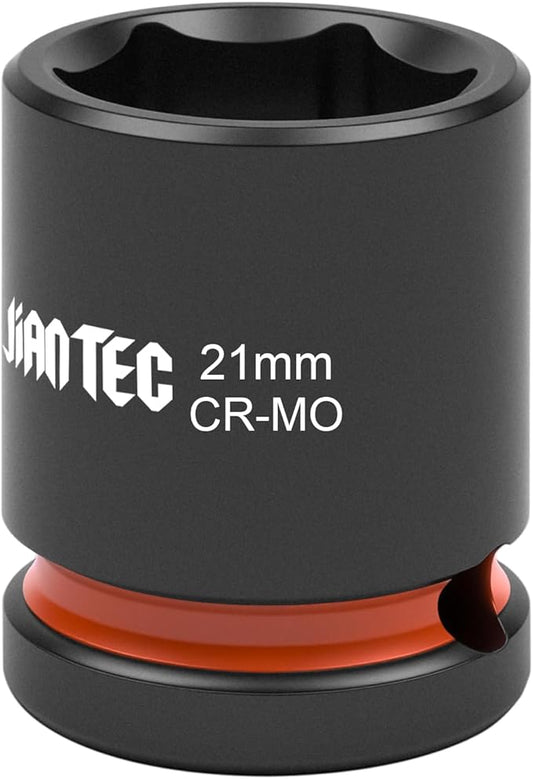 1/2 Inch Drive - 21mm Shallow Impact Socket with Anti-Rounding 6 Point Design, Heat-Treated Cr-Mo Steel, Automotive, Truck Maintenance, Heavy Equipment Repair